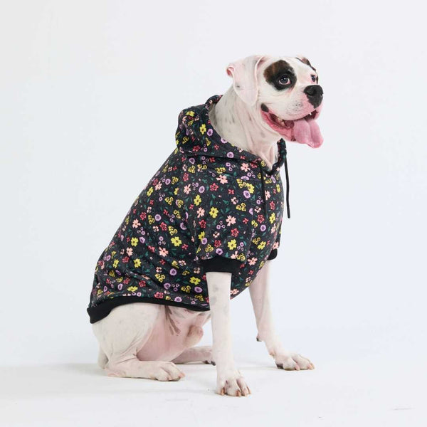 Vintage Flower Dog Hoodie - Black